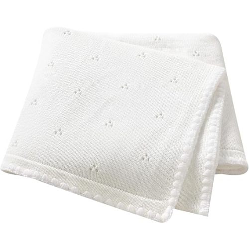 Baby Blanket Knit Ultra Soft Swaddle Receiving Blankets for Boys & Girls Cotton Knitted Newborn Infant Toddler Nursery Crib 30 x 40 Inch
