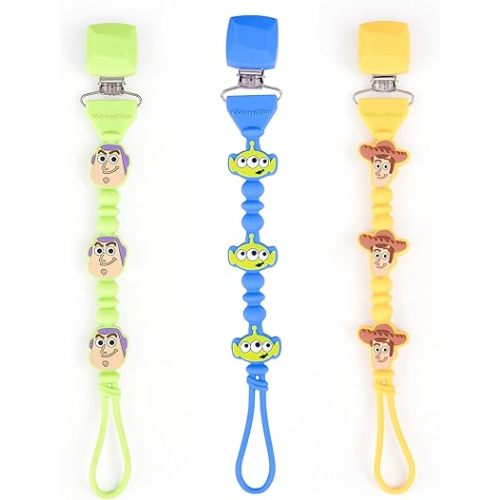 Disney Cars Toy Story Silicone Pacifier Clips 3-Pack BPA-Free Baby Binky Holder Strap Teether Holder for Newborn Infants