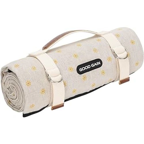 Picnic Outdoor Blankets Waterproof Large - Beach Mat Sand Free Foldable with Carry Strap | Portable Camping Blanket | Park Blanket for Grass Park, Hiking, Travel, Concerts, Indoor (Yellow Flower)