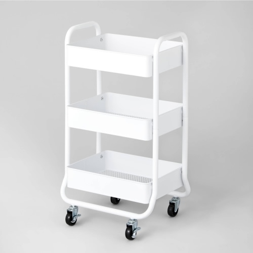 3 Tier Metal Utility Cart White - Brightroom™: Rolling Storage Trolley with Wheels, Powder-Coated Steel, 31.3" Height