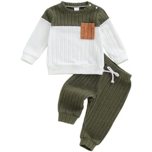 PUHHAPIEY Toddler Baby Boy Fall Winter Outfits 3 6 12 18 Months 2T Long Sleeve Sweatshirt Pullover Pants 2Pcs Clothes Sets