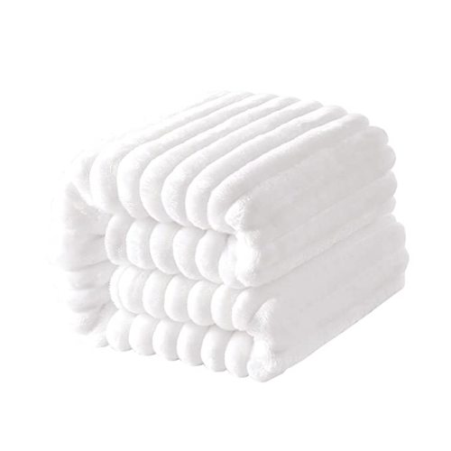 NTBAY Plush Flannel Baby Blanket, Soft and Warm Toddler Blanket with Striped Texture for Stroller, Crib, Travel, 30x40 Inches, White