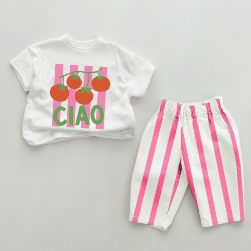 CIAO Baby Tomato Pink Vertical Striped 2-piece Set