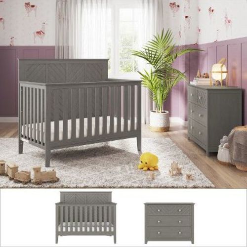 Child Craft Atwood Crib and Dresser Nursery Set, 2-Piece, Includes 4-in-1 Convertible Crib and 3-Drawer Dresser