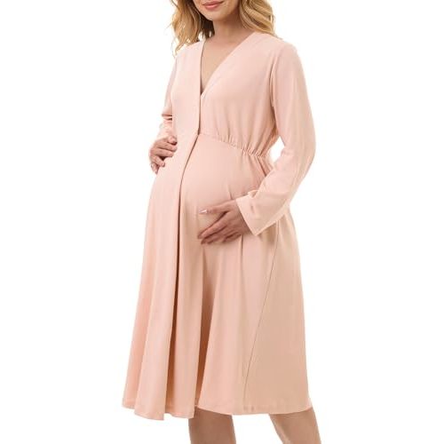 Momcozy Womens Nursing Maternity Nightgown for Breastfeeding, Labor and Delivery Gown, Long Sleeve Postpartum Night Gown