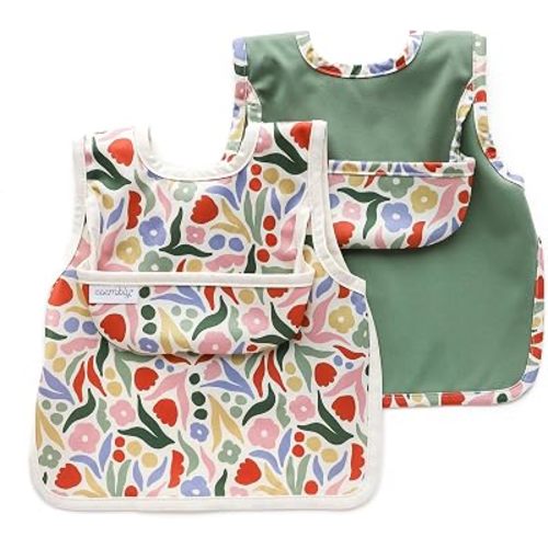 Esembly Bib for Baby, Waterproof 2 pack - Aloe + Jurassic Garden, Size 1