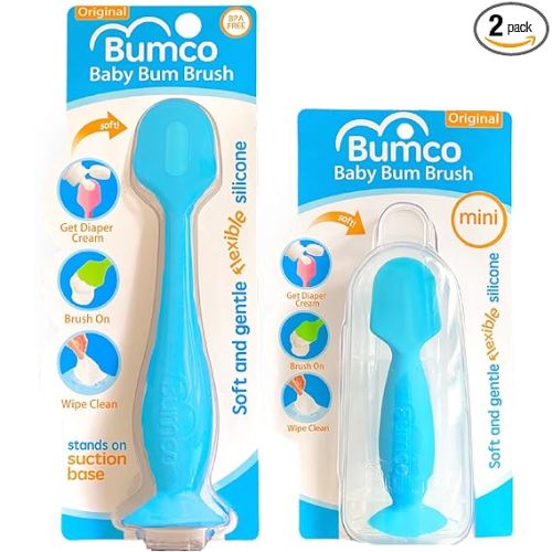 Bumco Baby Bum Brush + Mini Diaper Cream Spatula with Case - BPA-Free Butt Spatula Baby, Soft Diaper Spatula, Baby Diaper Cream Applicator, Mom-Invented Diaper Bag Essentials, Butt Spatula