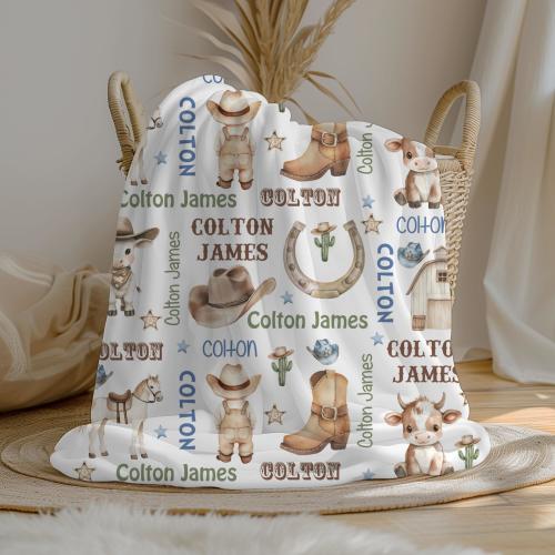 Personalized Cowboy Baby Boy Blanket, Custom Name Crib Blanket, Swaddle Set, Minky Fleece Sherpa, Baby Shower Gift, Western Nursery Decor