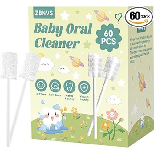 60-Pack Baby Tongue Cleaner Gauze– Gentle Newborn Oral Care, Disposable Toddler Tooth Brush for 0-24 Months Tooth Mouth Gum Clean (Square Style)