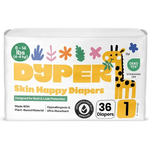 DYPER - Baby Diapers Size 1 (36 Count) - Plant Based Disposable Diapers for Day and Overnight Premium Leak Protection, Skin-Friendly Comfort with Soft Size 1 Diapers (8-14 lbs)