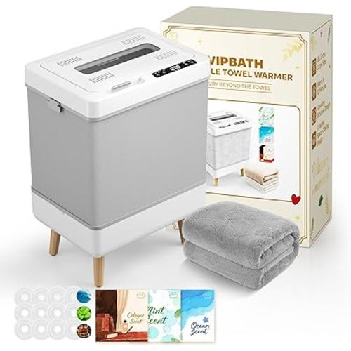 35L Towel Warmer Gift Set – Family-Sized Foldable Design with Window, Dual Safety Shut-Off for Overheat & Tip-Over, 12 Aroma Discs – A Spa-Like Luxury for Home & Loved Ones