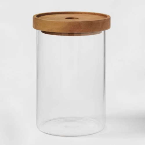 Medium Glass Storage Canister with Wood Lid : Clear Glass Jar with Lid, 48oz, Hand Wash