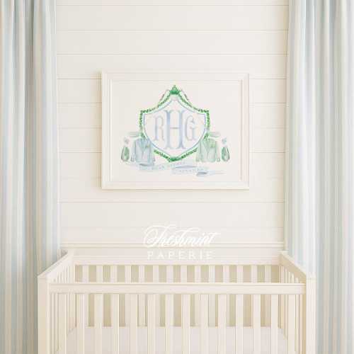 Watercolor Golf Monogram Nursery Art: Custom Name Print