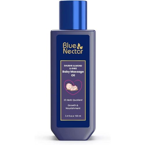 Blue Nectar Ayurveda Gentle Baby Oil for Newborn Skin Care -Moisturizing Baby Massage Oil for Dry Skin &Scalp Moisturizer| Soothing with 100% Natural Coconut Oil & Organic Ghee (13 Herbs, 3.38 Fl Oz)