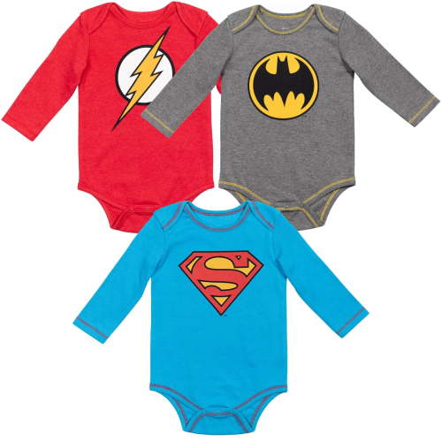 DC Comics Justice League Batman Superman The Flash Newborn Baby Boys 3 Pack Bodysuits Newborn to Infant
