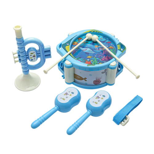 Twfbrm Baby Musical Instruments, Montessori Musical Toys for Toddlers 1-3, 6 Inch Music Drum with Drumstick Trumpet and Rattle, Preschool Educational Toy Birthday Gifts for 3 4 5 6 Kids Boys Girls