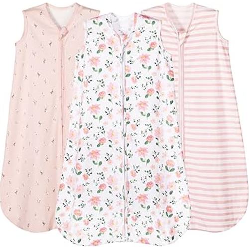 PHF Soft Baby Sleep Sack 0-6 Months 100% Organic Cotton Wearable Blanket, 2-Way Zipper 0.5 TOG Toddler Sleeping Sack 3 Pack, Comfy Sleep Bag for Baby Girls, Pink Floral (Small)