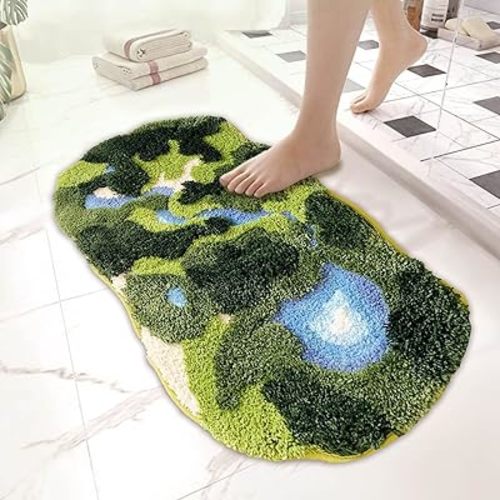 20"x35"Green Moss Rugs Cute Shag Fluffy Bath mat Grass Carpet for Bathroom Decor Non Slip Machine Washable Aabsorbent for Living Room Shower Mat Door mat Indoor