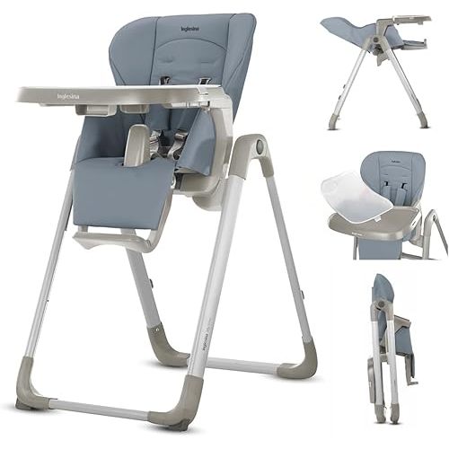 Inglesina My time Highchair, Sugar - Adjustable High Chair for Babies & Toddlers, 4 Height & 3 Recline Settings, Collapsible, Tool-Free Assembly, BPA Free, Removable Tray for Easy Cleaning