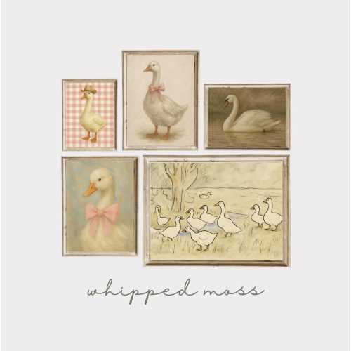 Vintage Goose and Swan Nursery Prints: Farm Animal Art Set of 5 (Digital Download)