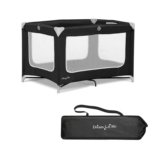 Dream On Me Zodiak Portable Playard in Black, Lightweight, Packable and Easy Setup Baby Playard, Breathable Mesh Sides and Soft Fabric - Comes with a Removable Padded Mat