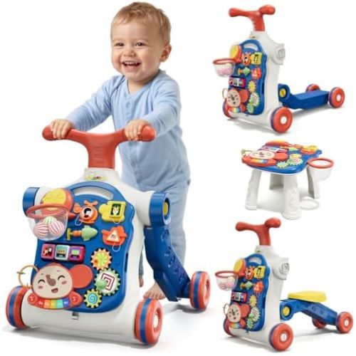 HYES 5 in 1 Push Walker for Toddler Boy, Blue