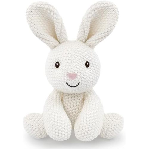 Bunny Stuffed Animal for Kids,8inch Sit Bunny Toys Hand Knit Doll Baby Cute Doll Bed Time,Handmade Knit Animal Toy Soft Cotton Knitted Animals Teddy Bear Christmas Birthday Gifts （Knit Bunny）
