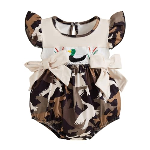 Duck Hunting Baby Clothes Infant Baby Girls Mallard Duck Embroidered Camoflage Bubble Romper Summer Ruffle Bodysuit