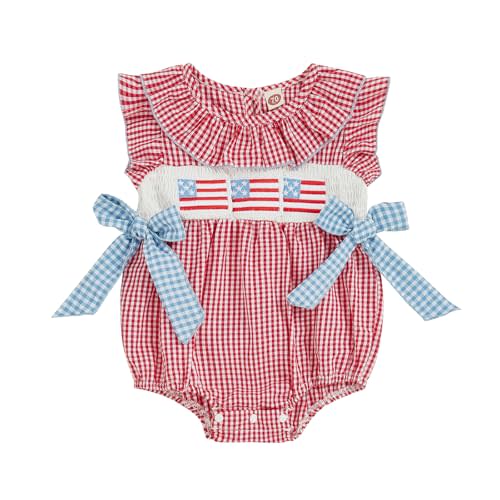 KKCVMOMOQ Newborn Baby Girl 4th of July Outfit Smocked Clothes 1st Fourth of July Bubble Romper Independence Day Bodysuits