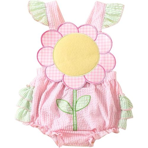 Newborn 3 6 9 12 18 Months Baby Girl Sunflower Romper Ruffles Floral Onesie Straps Bodysuit Infant Summer Clothes