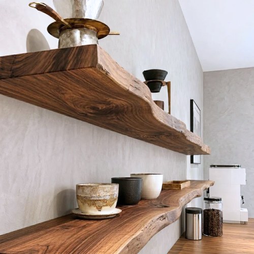 Hardwood Natural Live Edge Solid Floating Shelves