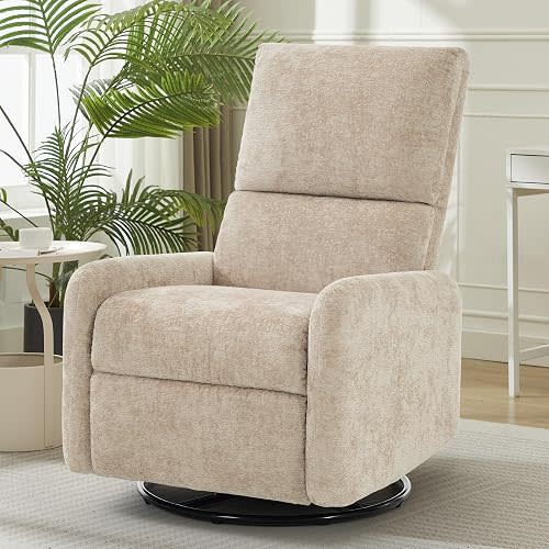Korser 360° Rocking Chair, Nursery Rocker Chair with Side Pockets, Glider Nursing Chair with Steel Structure Base, Small Chair for Small Spaces, Chenille Swivel Accent Chairs for Living Room, Nursing
