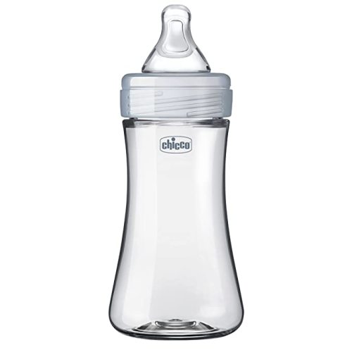 Chicco Duo 9oz. Hybrid Baby Bottle with Invinci-Glass Inside and Plastic Outside | Dishwasher, Bottle Warmer, and Electric Sterilizer Safe | Intui-Latch Nipple | Clear/Grey
