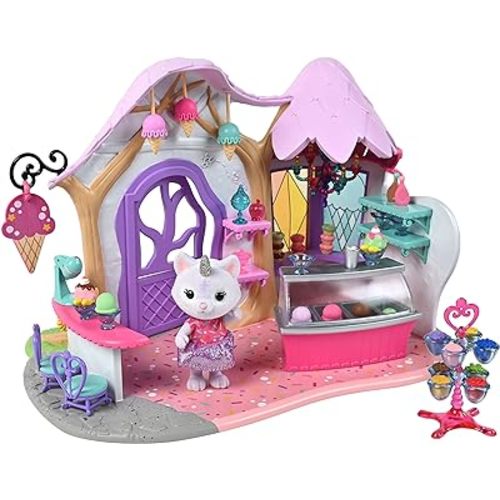 Sunny Days Entertainment Honey Bee Acres Rainbow Ridge Crystal’s Ice Cream Shop – 36 Furniture Accessories with Exclusive Unicorn Figure | Fantasy Dollhouse Playset | Pink Pretend Play Toys for Kids
