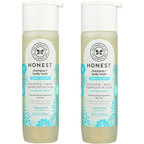 HONEST Purely Simple Fragrance-Free Shampoo + Body Wash | Tear-Free Baby Shampoo with Naturally Derived Ingredients | Sulfate- & Paraben-Free Baby Bath | 10 Fl Oz (Pack of 2)