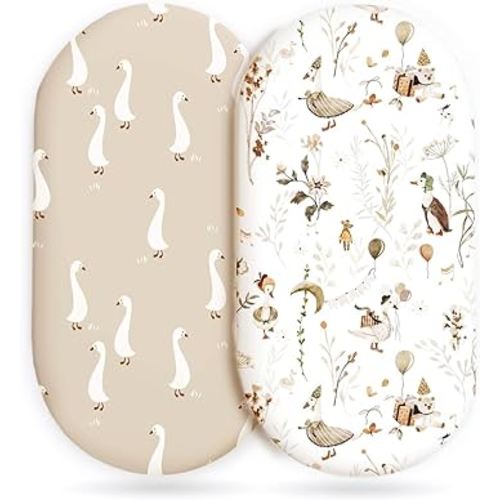 Stretchy Ultra Soft Fitted Bassinet Sheets 2 Pack, Universal Fitted for Baby Cradle Moses Basket Oval Rectangle Mattress Safe and Snug, Stylish Bassinet Sheet for Baby Boy and Girl