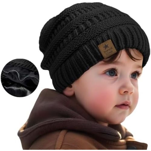 Durio Satin Lined Beanie for Baby Girl Boy Warm Winter Hat for Infant Toddler Kids Unisex Knit Baby Hats Newborn Beanies Caps