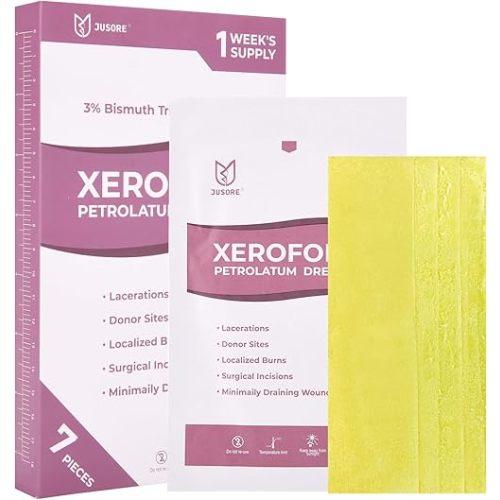 Xeroform Petrolatum Dressing - FSA-HSA, 5"x9", Medical Non Stick Gauze Pads, Soft Mesh Gauze Patch for Wound Care, Burns, Lacerations, Skin Grafts & Surgical Incisions, 7 Individual Pack