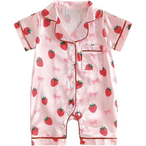 Kuriozud Baby Girl Boy Romper Pajamas Onesie Short Sleeve Button Down Pjs Infant Lapel Sleepwear Nightwear Summer