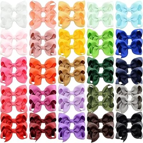 50 Pieces Hair Bows for Girls 3 Inch Grosgrain Ribbon Toddler Hair Accessories with Alligator Clips for Toddlers Baby Girls Kids Teens