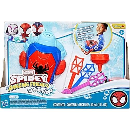 Spidey and his Amazing Friends Marvel Water-Webs Electronic Bubble Slinger, Super Hero Role Play Toys for Kids, Ages 3+