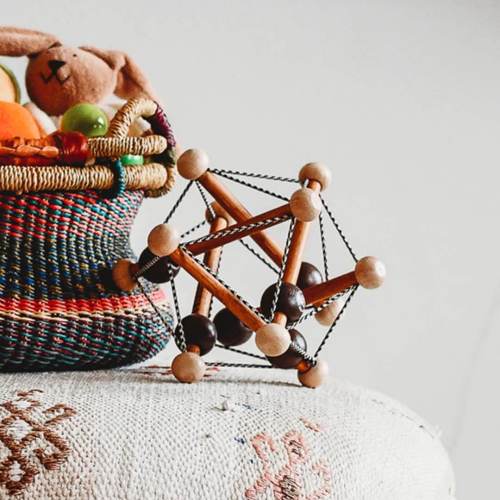Wooden baby rattle and teether