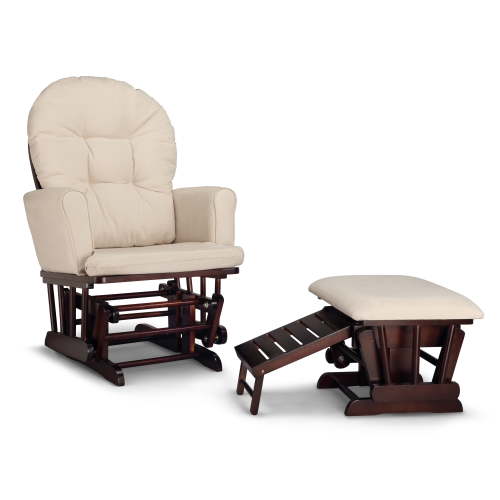 Graco Parker Infant Nursery Wood Glider and Ottoman Espresso with Beige