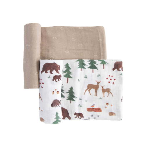 Red Rovr 100% Organic Cotton Muslin Swaddle Infant Blanket 2 Pk, Unisex, Bear Buddies