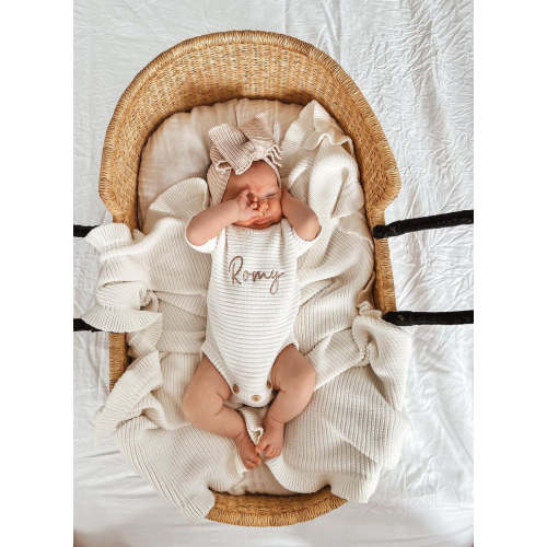 CLASSIC RIBBED ROMPER SHORT SLEEVE - MILK | PERSONALISED EMBROIDERY AVAILABLE