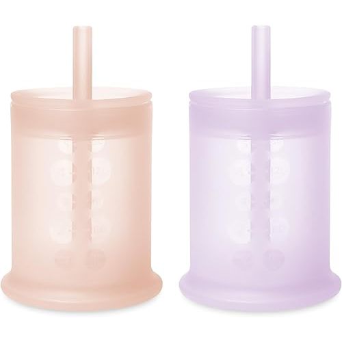 Olababy Silicone Training Cup with Straw Lid Bundle 5oz Coral + 5oz Lilac
