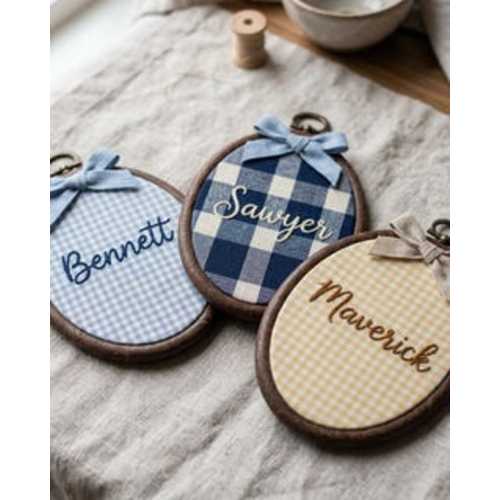 Custom Gingham Nursery Name Sign, Personalized Embroidered Oval Hoop, Grandmillennial Baby Wall Art, Newborn Baby Shower Keepsake Gift - Etsy