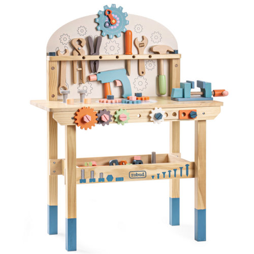ROBUD Wooden Toy Workbench, Large Children's Wooden Play Tool, Pretend Play Creative Building Set & Reviews | Wayfair