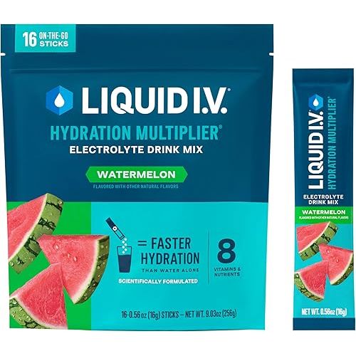 Liquid I.V.® Hydration Multiplier – Watermelon | Scientifically formulated Electrolyte Drink Mix with 5 Essential Vitamins | 1 Pack (16 Sticks)