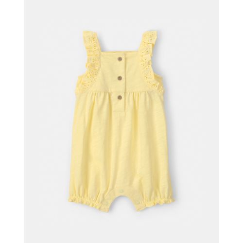 Baby Girl Sleeveless Romper with Eyelet Straps - Yellow | Carter's
